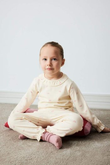 Girls' Baby Pajama Set with Rainbow Print Long Sleeve Top and Elastic Waist Pants