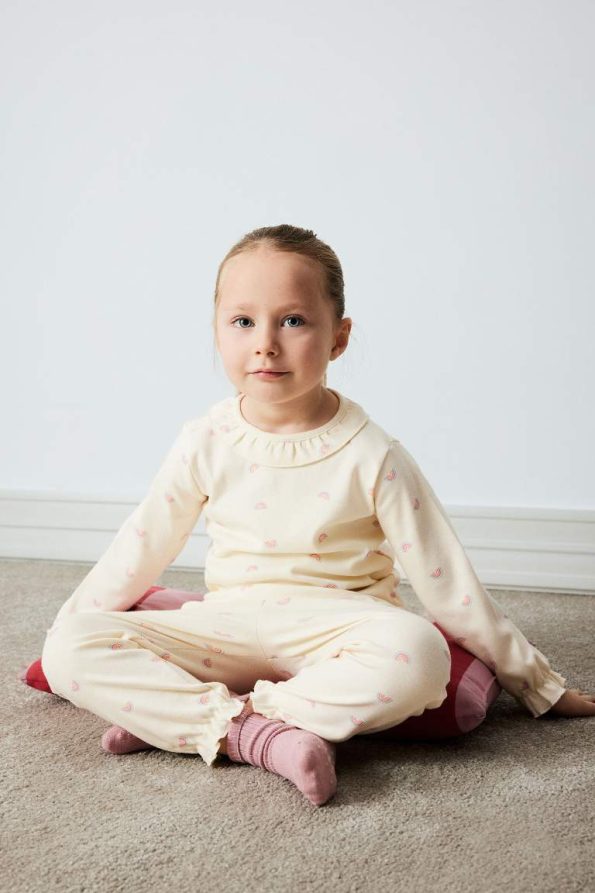 Girls' Baby Pajama Set with Rainbow Print Long Sleeve Top and Elastic Waist Pants