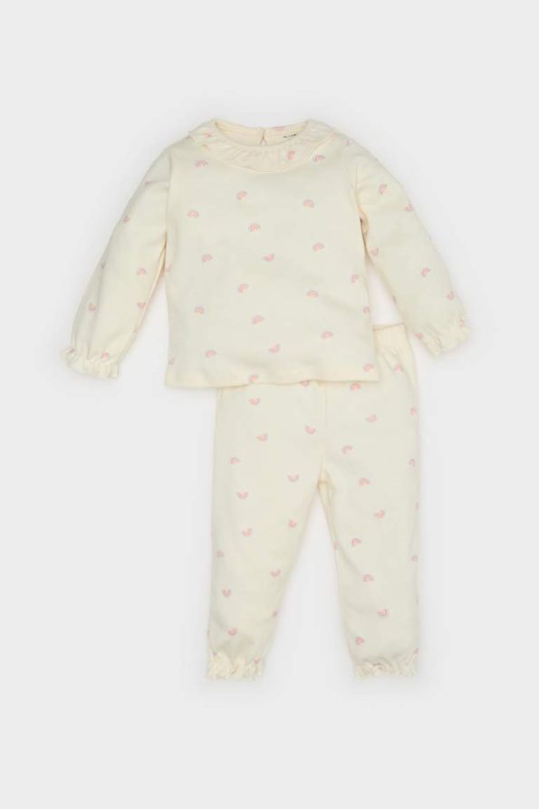Girls' Baby Pajama Set with Rainbow Print Long Sleeve Top and Elastic Waist Pants