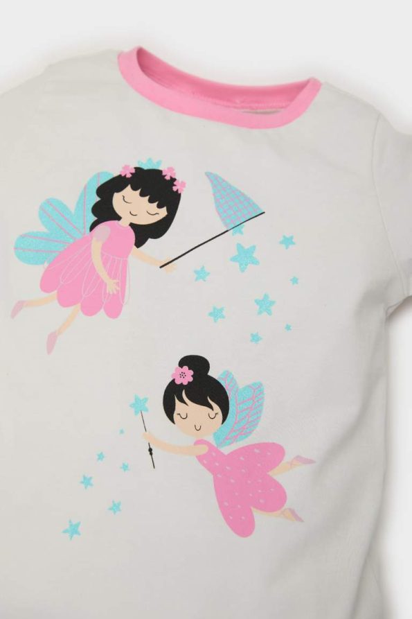 Girls' Printed Long Sleeve Pajama Set with Elastic Waist Pants