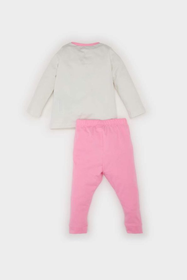 Girls' Printed Long Sleeve Pajama Set with Elastic Waist Pants