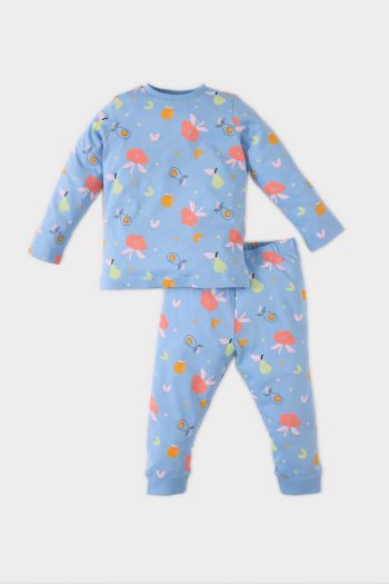 Girls' Floral Long Sleeve Pajama Set with Elastic Waist Pants
