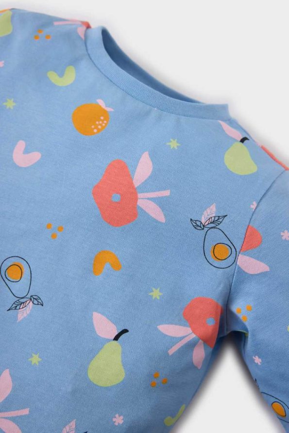 Girls' Floral Long Sleeve Pajama Set with Elastic Waist Pants