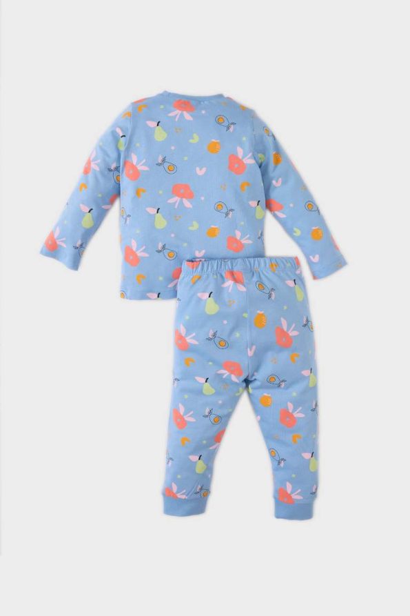 Girls' Floral Long Sleeve Pajama Set with Elastic Waist Pants