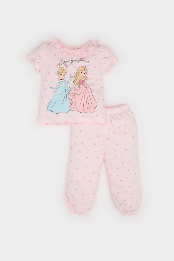 Girls' Disney Princess Pajama Set with Short Sleeve Top and Long Pants