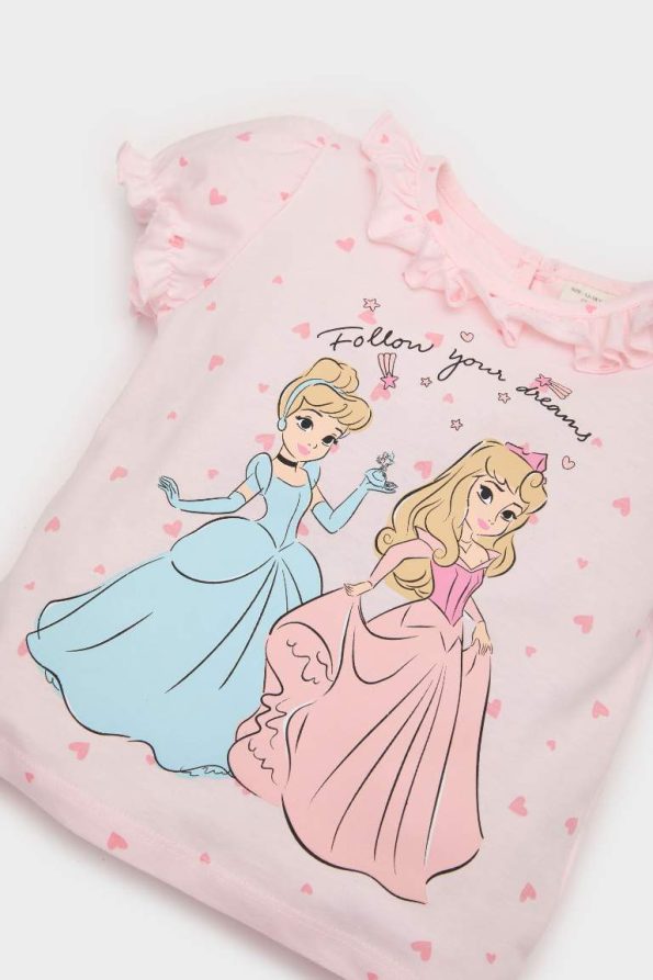 Girls' Disney Princess Pajama Set with Short Sleeve Top and Long Pants