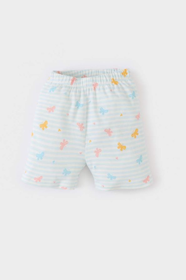 Girls' Butterfly Print Short Sleeve Pajama Set with Elastic Waist Shorts