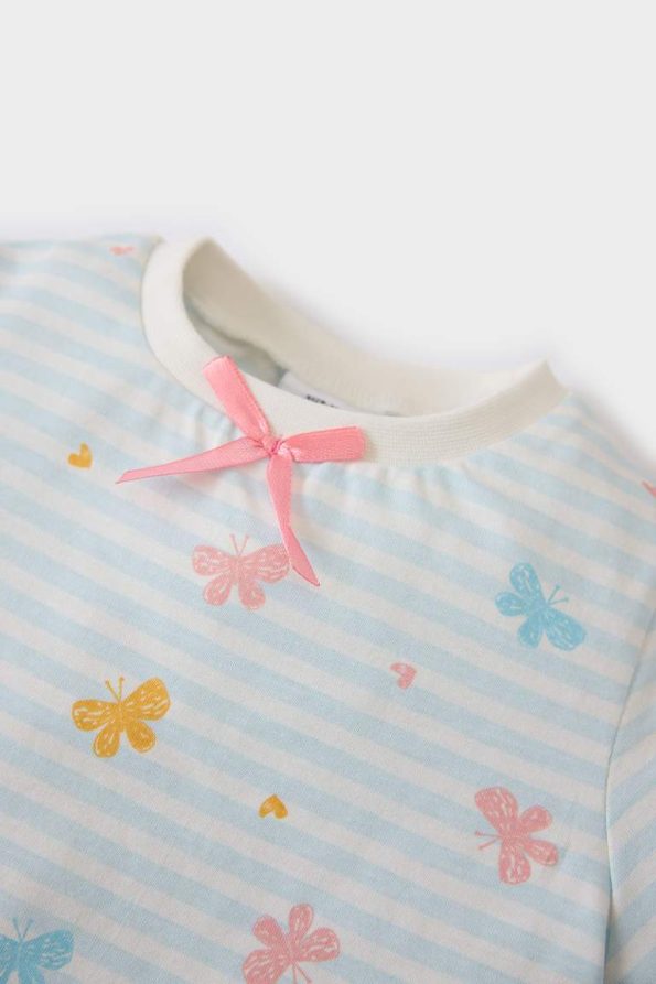Girls' Butterfly Print Short Sleeve Pajama Set with Elastic Waist Shorts