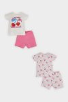 Girls' Baby 4-Piece Pajama Set with Printed Short-Sleeve Top and Elastic Waist Shorts