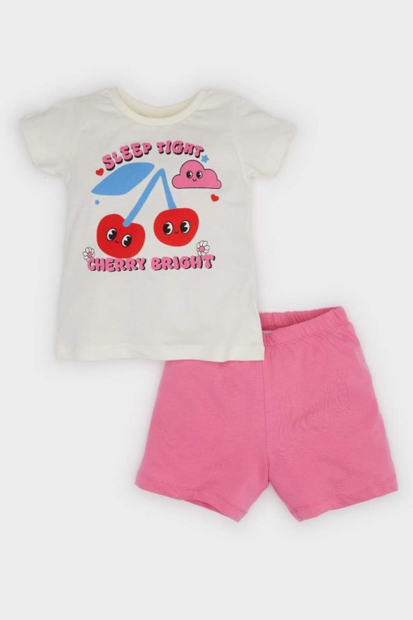 Girls' Baby 4-Piece Pajama Set with Printed Short-Sleeve Top and Elastic Waist Shorts