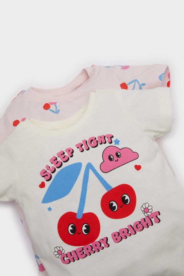 Girls' Baby 4-Piece Pajama Set with Printed Short-Sleeve Top and Elastic Waist Shorts