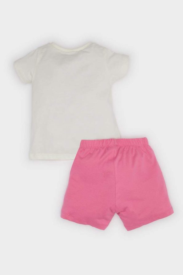 Girls' Baby 4-Piece Pajama Set with Printed Short-Sleeve Top and Elastic Waist Shorts