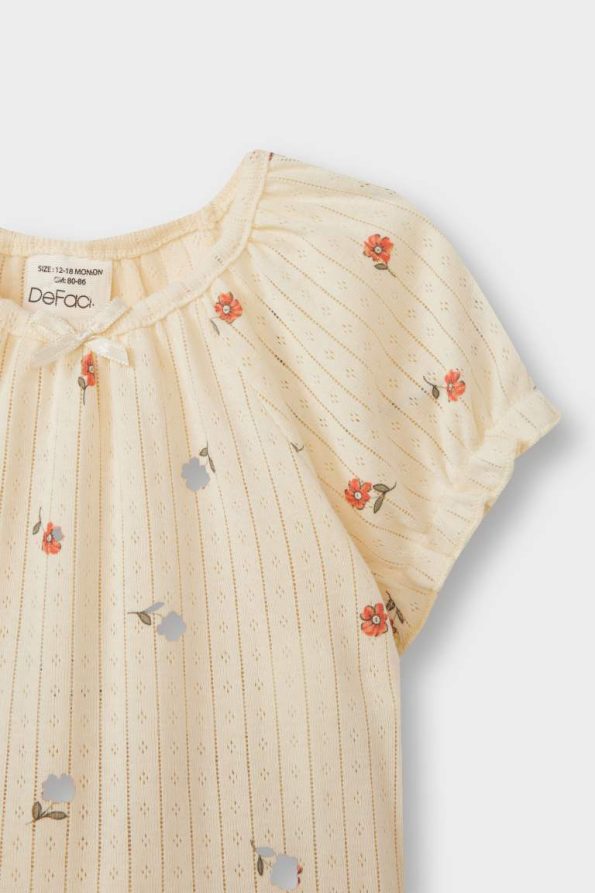 Girls' Floral Short Sleeve Pajama Set with Elastic Waist Shorts