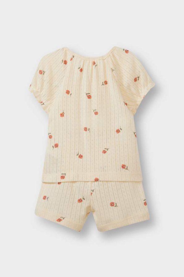 Girls' Floral Short Sleeve Pajama Set with Elastic Waist Shorts