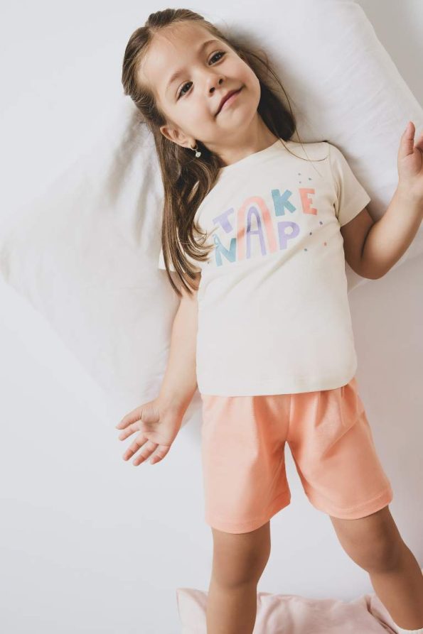 Girls' 4-Piece Pajama Set with Star Print and Elastic Waist Shorts