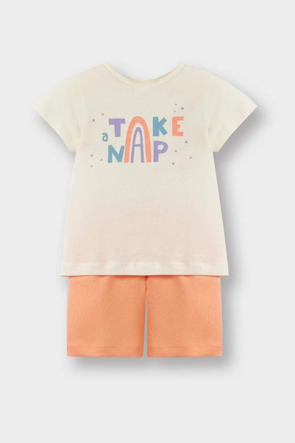 Girls' 4-Piece Pajama Set with Star Print and Elastic Waist Shorts