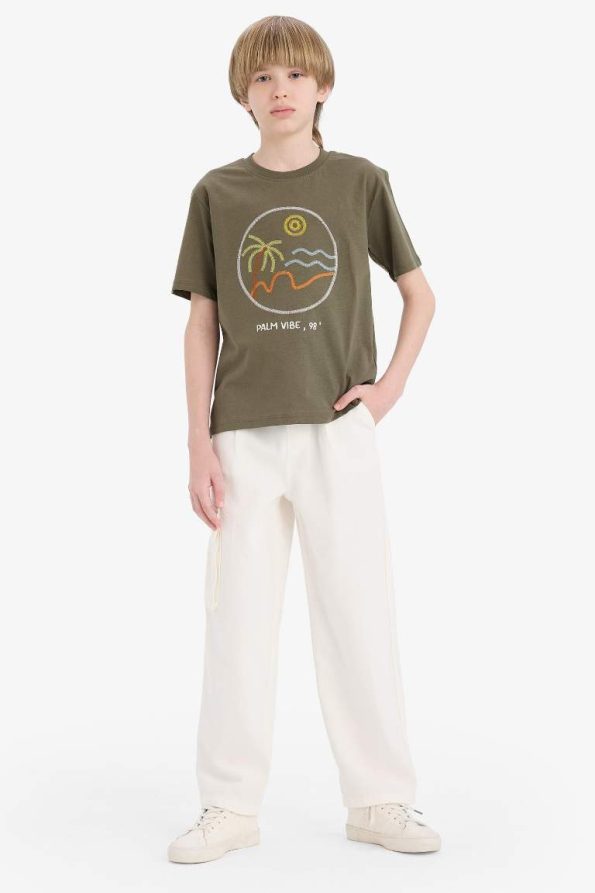 Boys' Wide Leg Standard Fit Gabardine Trousers