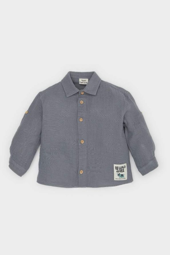 Boys' Woven Label Long Sleeve Muslin Shirt