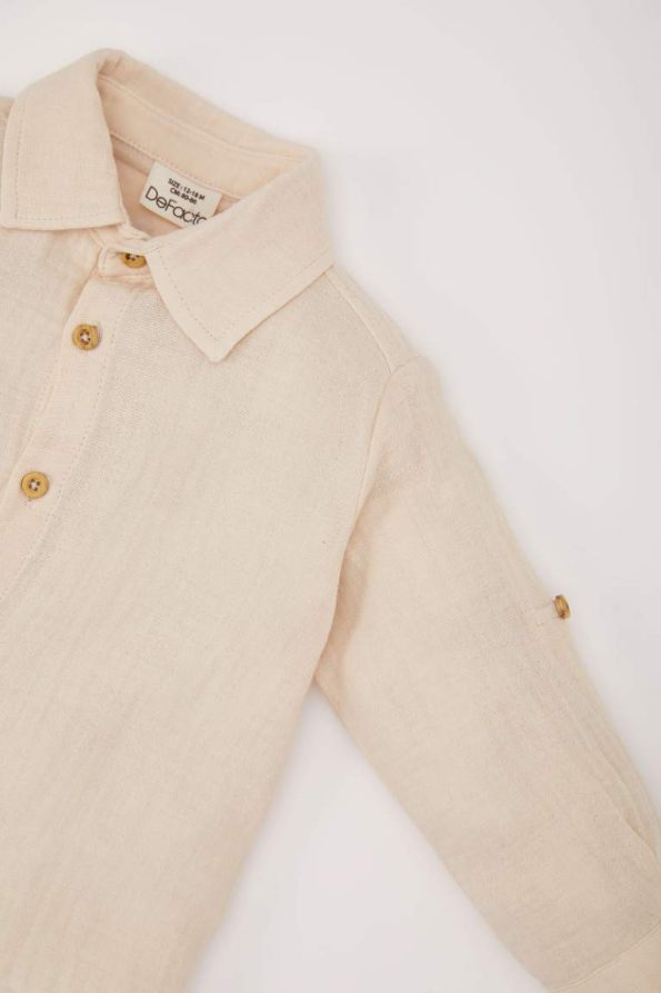 Boys' Muslin Long Sleeve Shirt and Elastic Waist Pants Set