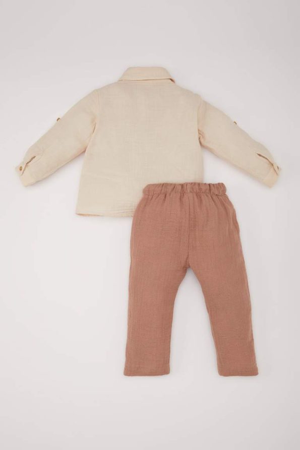 Boys' Muslin Long Sleeve Shirt and Elastic Waist Pants Set