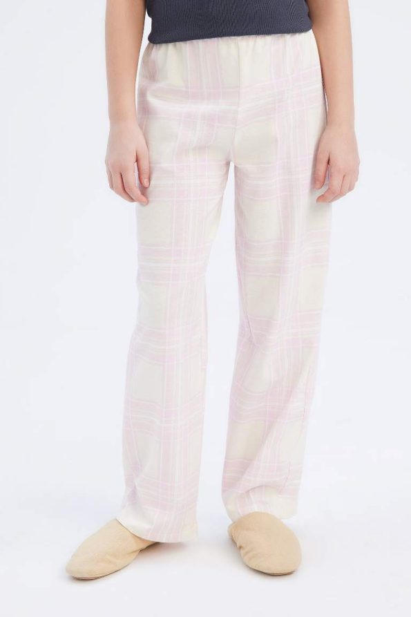 Girls' Pajama Set with Ribbed Short Sleeve Top and Long Bottoms