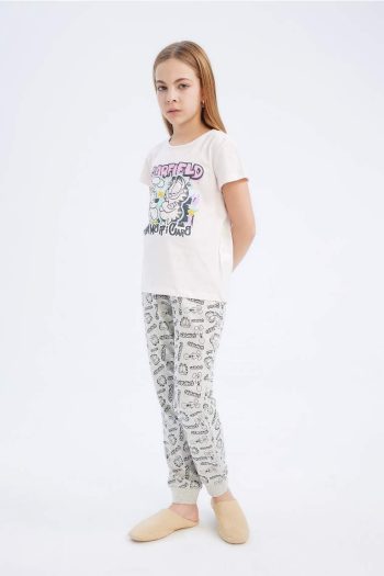Girls' Garfield Pajama Set Short Sleeve Top Elastic Waist Long Bottom