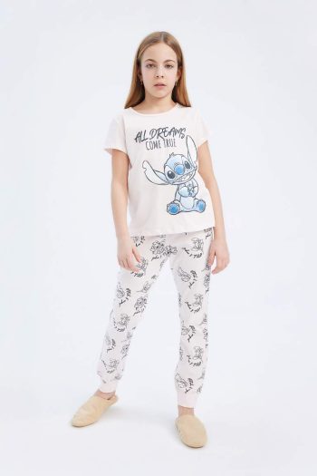 Girls' Disney Lilo & Stitch Pajama Set with Short Sleeve Top and Long Pants
