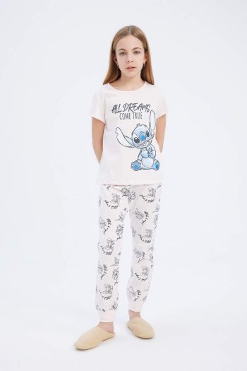 Girls' Disney Lilo & Stitch Pajama Set with Short Sleeve Top and Long Pants