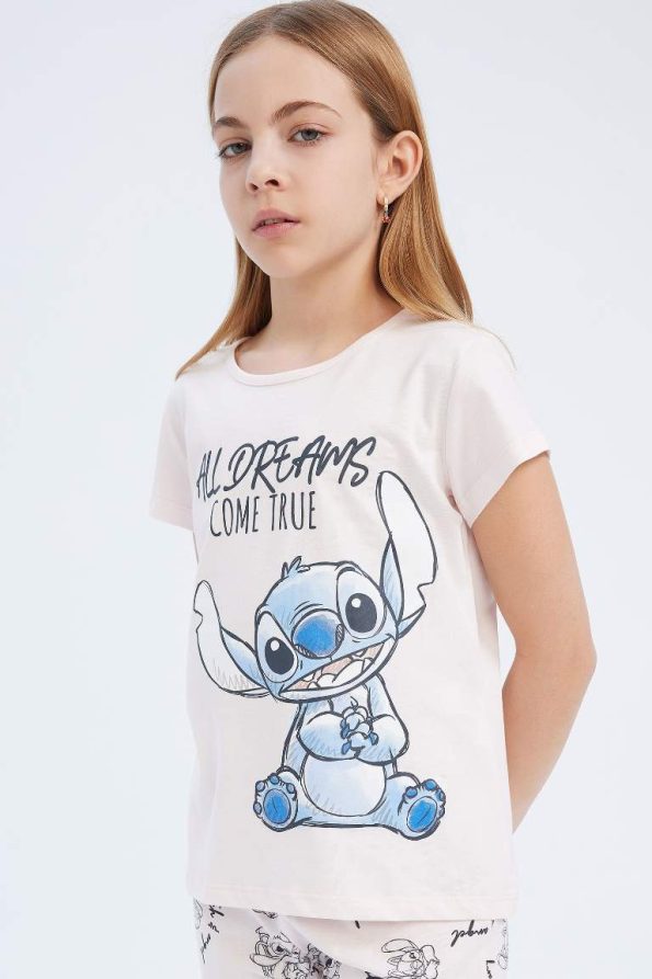 Girls' Disney Lilo & Stitch Pajama Set with Short Sleeve Top and Long Pants