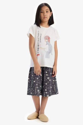 Girls' Printed Short Sleeve Pajama Set with Capri Pants