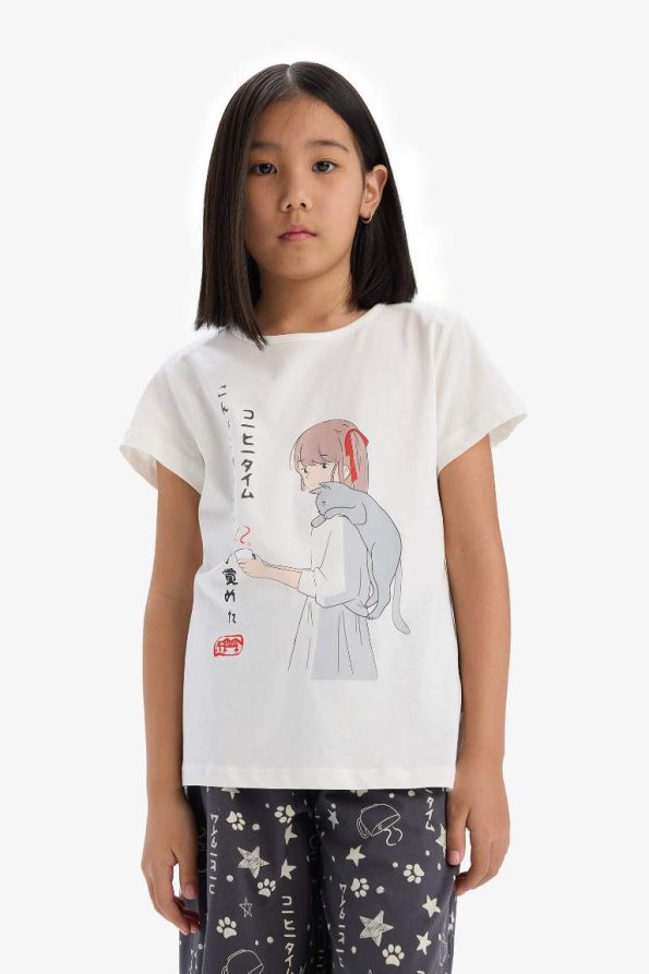 Girls' Printed Short Sleeve Pajama Set with Capri Pants
