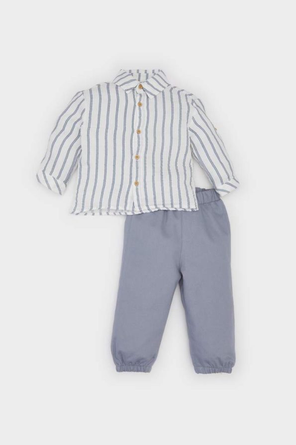 Boys' Two-Piece Set with Striped Shirt and Elastic Waist Pants