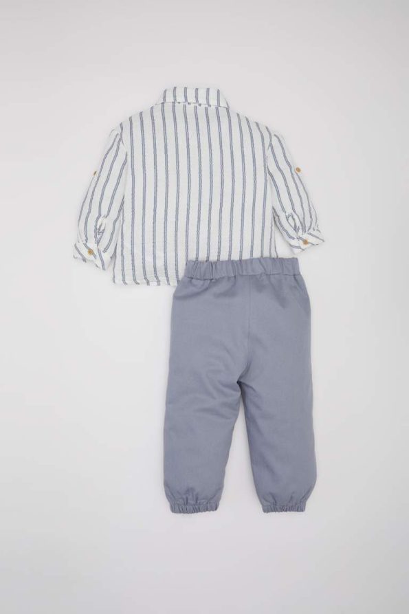 Boys' Two-Piece Set with Striped Shirt and Elastic Waist Pants