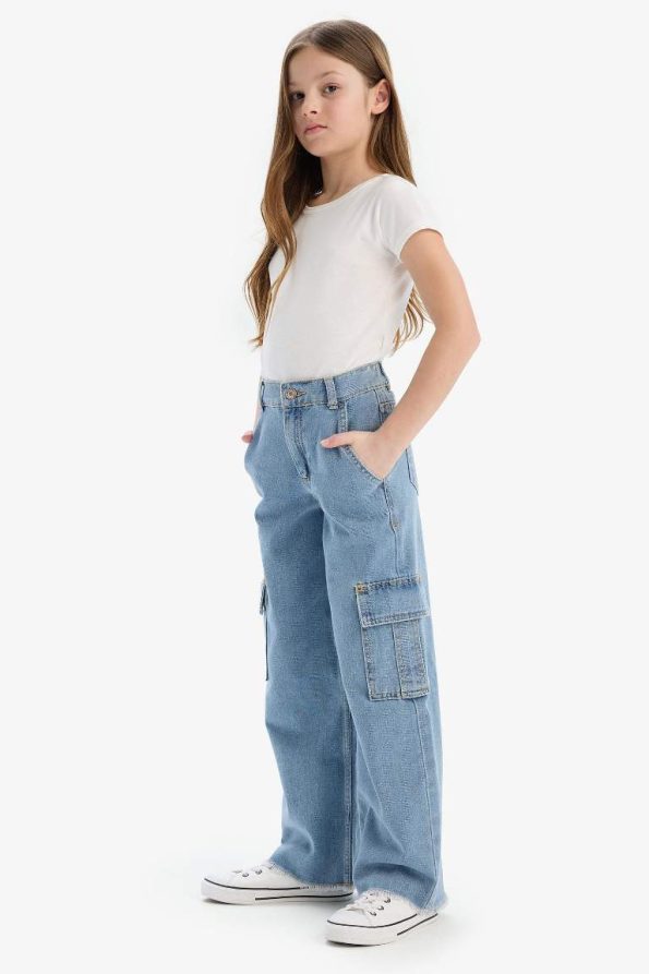 Girls' Wide Leg Cargo Jeans