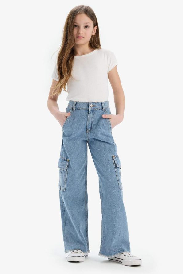 Girls' Wide Leg Cargo Jeans