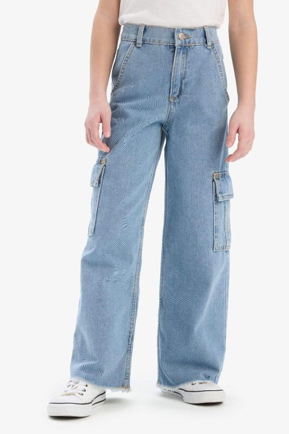 Girls' Wide Leg Cargo Jeans