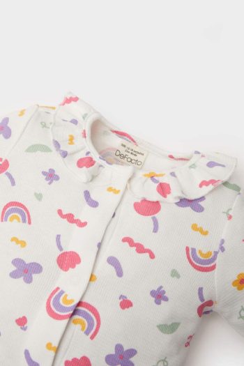 Newborn Baby Girl Rainbow Print Waffle Long Sleeve Romper with Headband