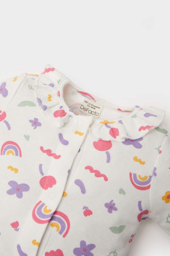 Newborn Baby Girl Rainbow Print Waffle Long Sleeve Romper with Headband