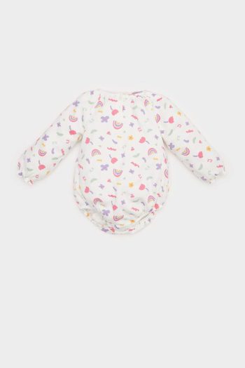 Baby Girl Newborn Rainbow Print Waffle Long Sleeve Bodysuit