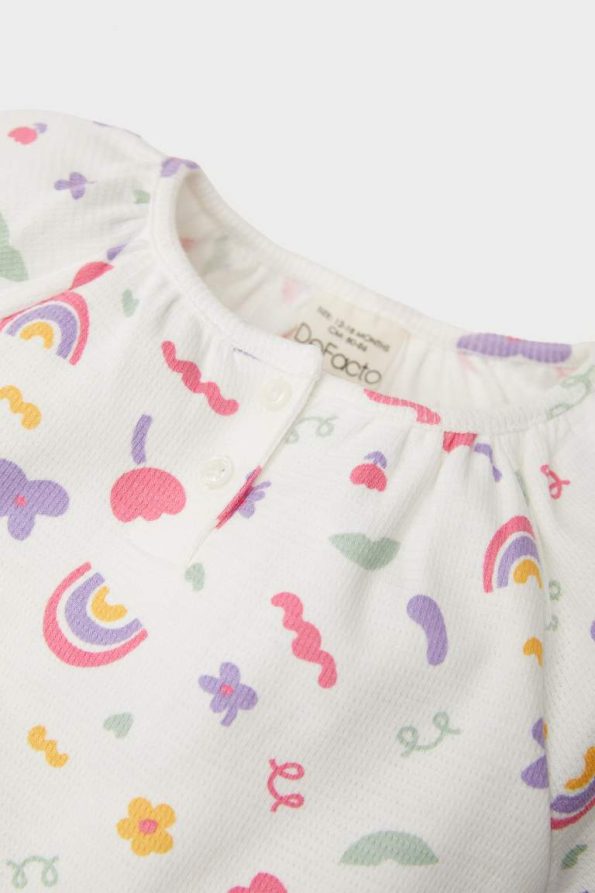 Baby Girl Newborn Rainbow Print Waffle Long Sleeve Bodysuit