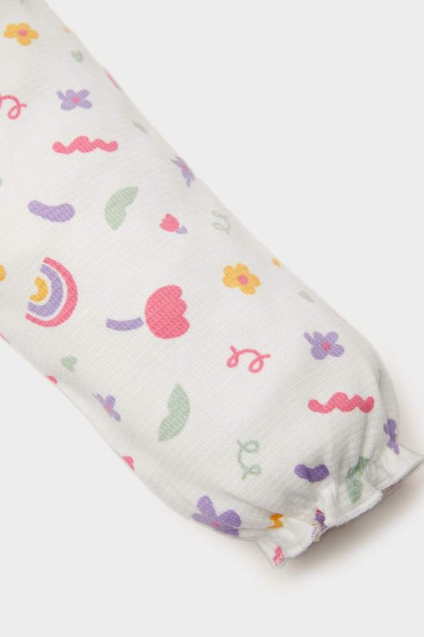 Baby Girl Newborn Rainbow Print Waffle Long Sleeve Bodysuit
