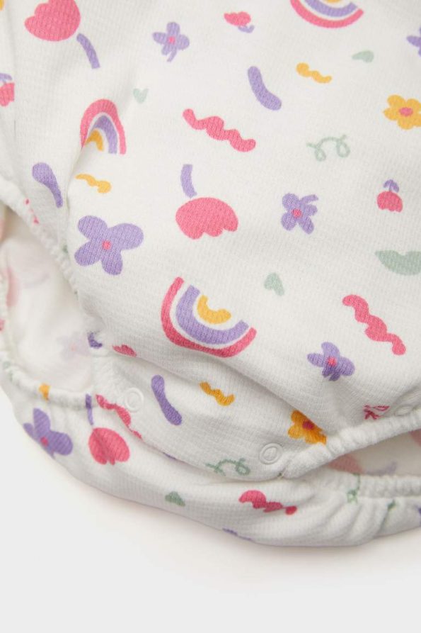 Baby Girl Newborn Rainbow Print Waffle Long Sleeve Bodysuit