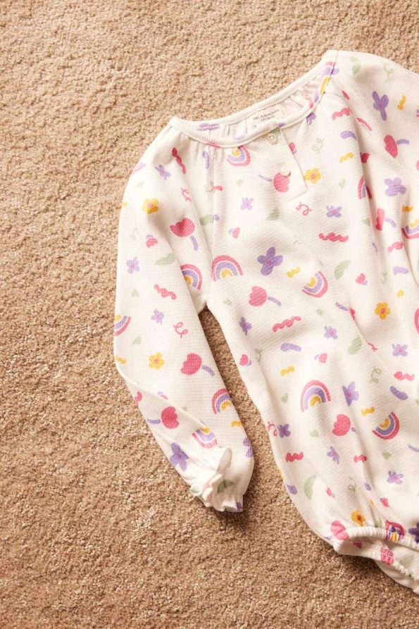 Baby Girl Newborn Rainbow Print Waffle Long Sleeve Bodysuit