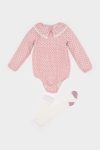 Girls' Newborn 2-Piece Muslin Set with Wide Collar Long Sleeve Romper and Tights