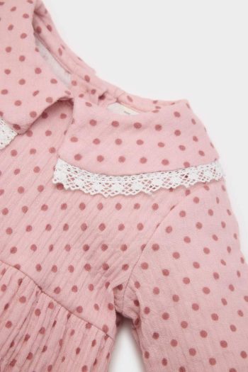 Girls' Newborn 2-Piece Muslin Set with Wide Collar Long Sleeve Romper and Tights