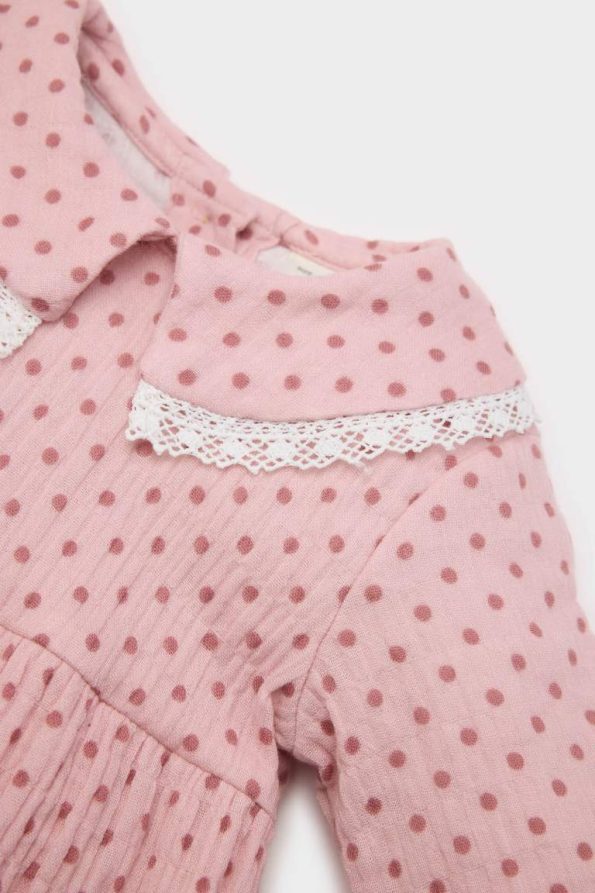 Girls' Newborn 2-Piece Muslin Set with Wide Collar Long Sleeve Romper and Tights