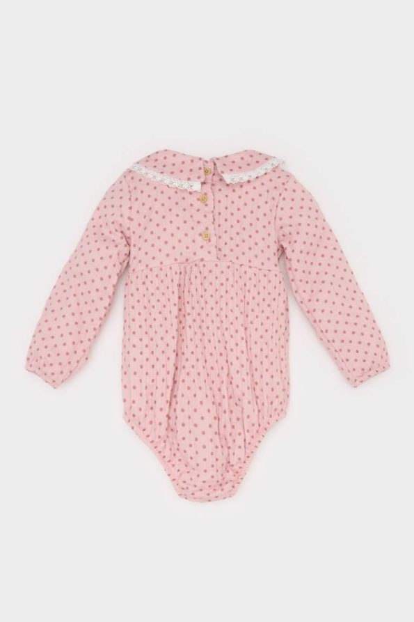 Girls' Newborn 2-Piece Muslin Set with Wide Collar Long Sleeve Romper and Tights