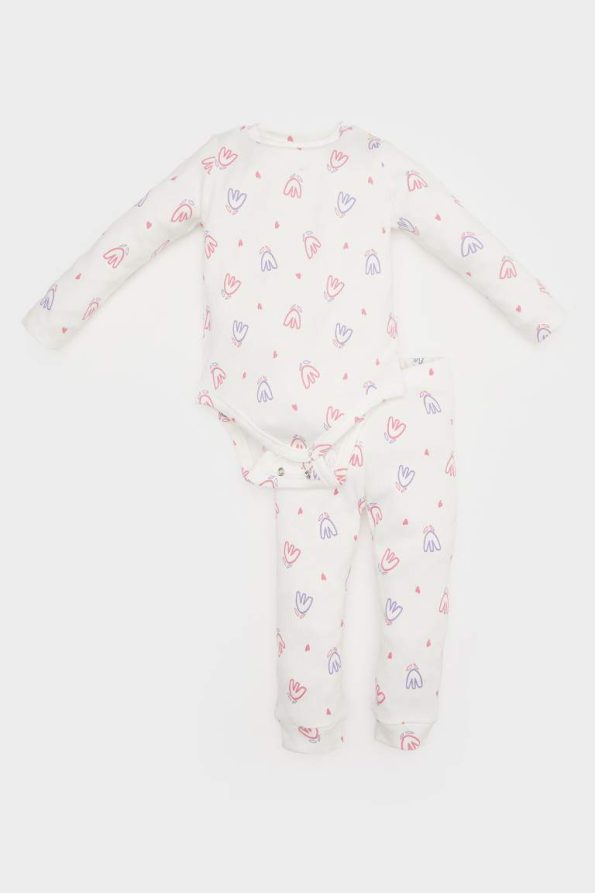 Girls' Baby 2-Piece Floral Ribbed Long Sleeve Bodysuit with Pants