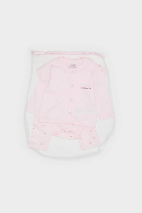Girls' Baby Hospital Exit 4-Piece Set with Patterned Long Sleeve T-Shirt and Snaps Short Sleeve Bodysuit with Elastic Waist Pants and Hat