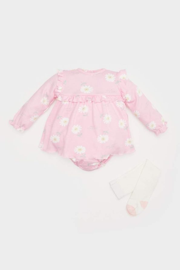 Newborn Baby Girl 2-Piece Floral Long Sleeve Romper Dress with Socks